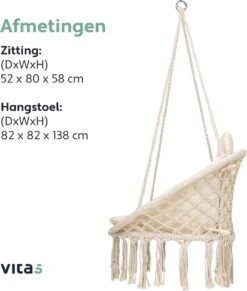 Vita5 Macramé Hangstoel - Voor Binnen En Buiten - Zonder Standaard - Incl. Kussen, Boekenvak En Beschermhoes - Tot 150kg - Beige -Woonwinkel 1020x1200 2