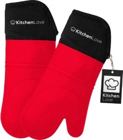 KitchenLove Ovenwanten - 2 Stuks Ovenhandschoenen - Hittebestendig Tot 250 °C - Siliconen - Rood