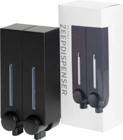 Aquathof, Zeepdispenser, Mat Zwart, 2 Kamer, 2 Reservoirs, 2x250ml - Hangend - Wandmontage -Woonwinkel 1055x1200 1