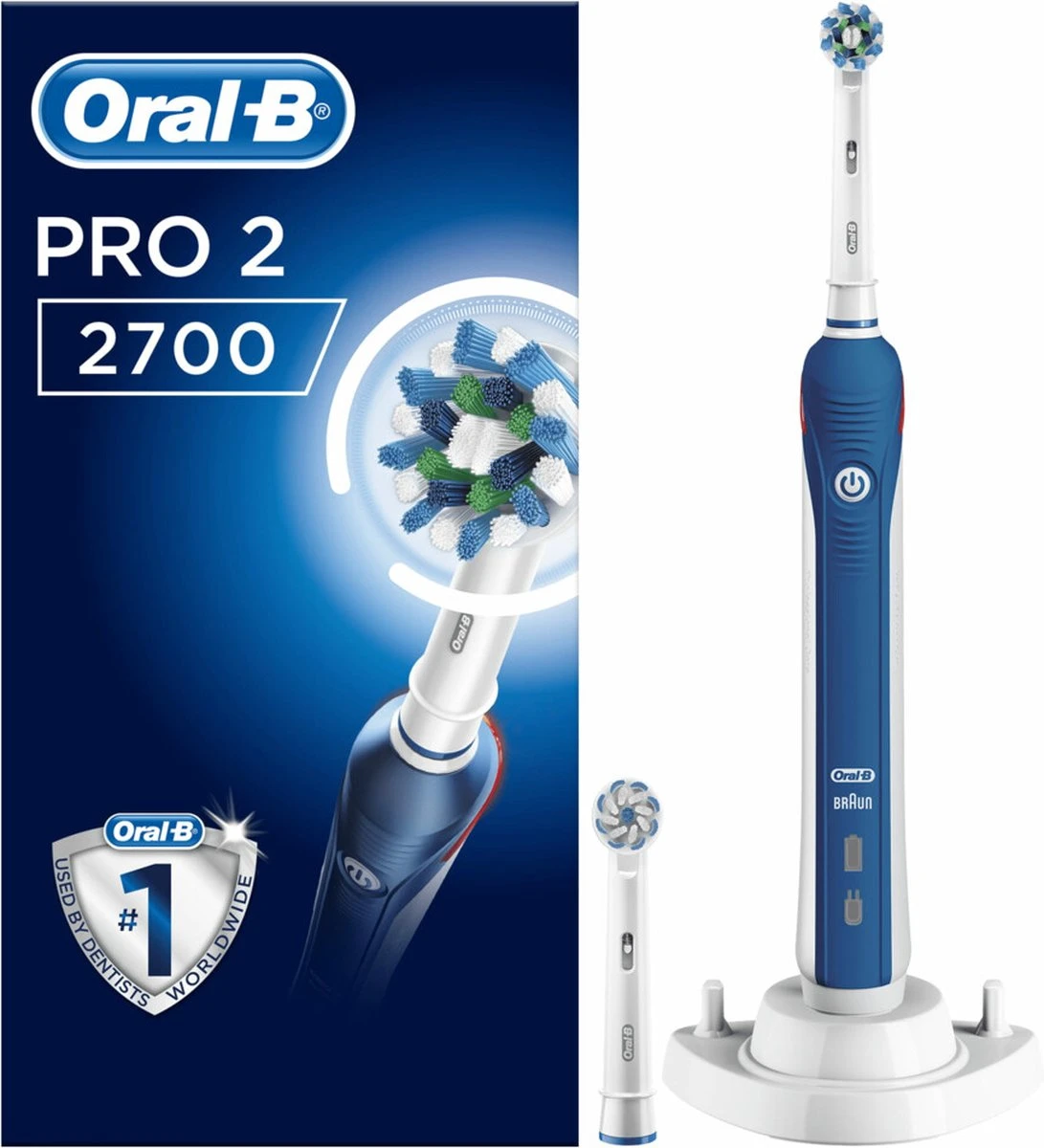 Oral B Oral-B Pro 2 2700 CrossAction - Elektrische Tandenborstel - Blauw, Wit 3 Oral B Oral-B Pro 2 2700 CrossAction - Elektrische Tandenborstel - Blauw, Wit