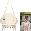 Vita5 Macramé Hangstoel - Voor Binnen En Buiten - Zonder Standaard - Incl. Kussen, Boekenvak En Beschermhoes - Tot 150kg - Beige 1 Vita5 Macramé Hangstoel - Voor Binnen En Buiten - Zonder Standaard - Incl. Kussen, Boekenvak En Beschermhoes - Tot 150kg - Beige -Woonwinkel 1098x1200
