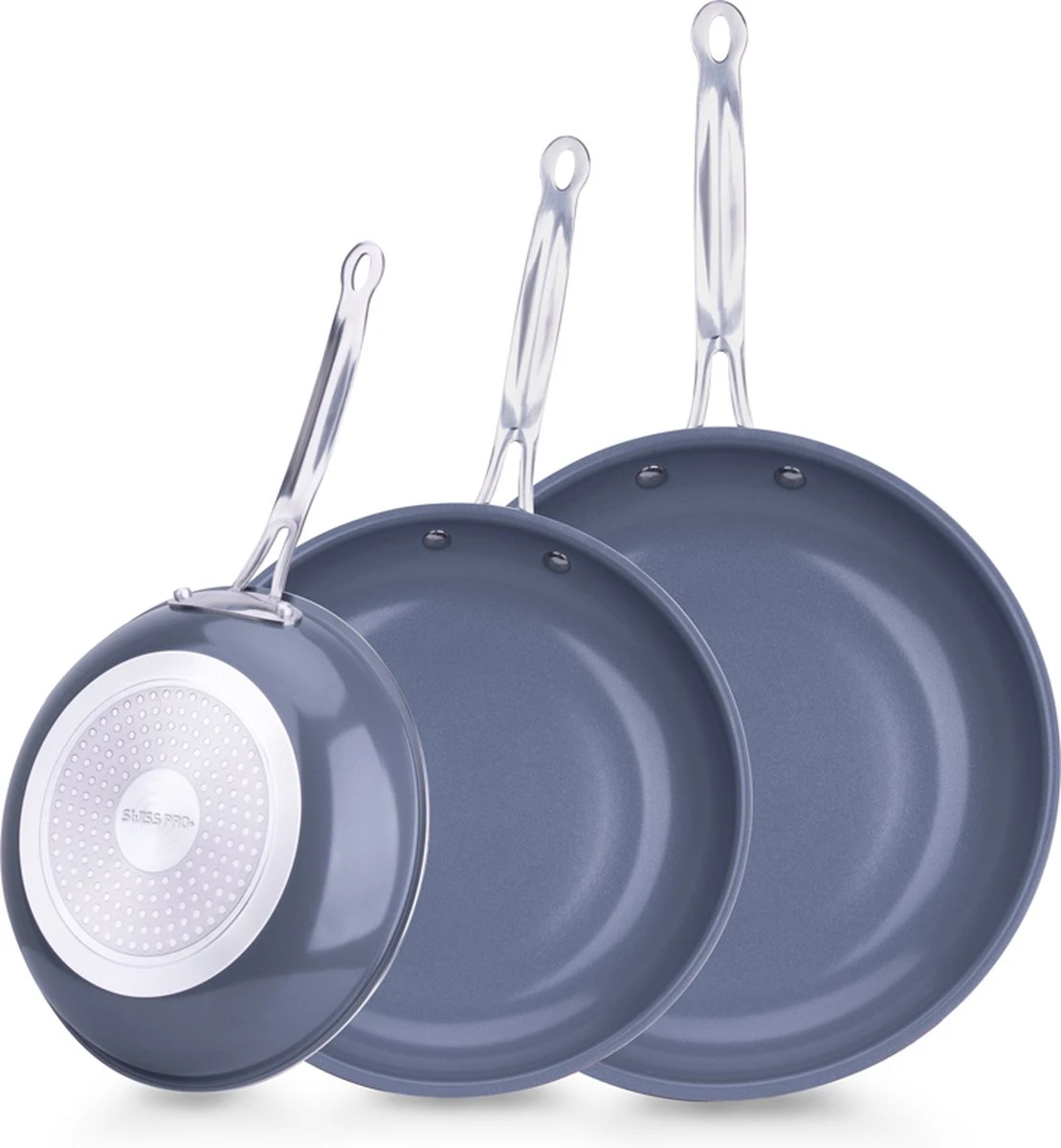 Swiss Pro+ - Koekenpannenset - 3 Delig - Keramisch - Inductie - Milieuvriendelijk - PFAS - PFOA Vrij - Sapphire Green 3 Swiss Pro+ - Koekenpannenset - 3 Delig - Keramisch - Inductie - Milieuvriendelijk - PFAS - PFOA Vrij - Sapphire Green