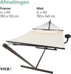 Vita5 Hangmat Met Standaard En Spreidstok – 2 Persoons – Incl. Bekerhouder - Afneembaar Kussen – Uv-bestendig – Beige -Woonwinkel 1152x1200 1