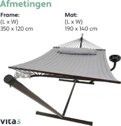 Vita5 Hangmat Met Standaard En Spreidstok – 2 Persoons – Incl. Bekerhouder - Afneembaar Kussen – Uv-bestendig – Lichtgrijs -Woonwinkel 1153x1200