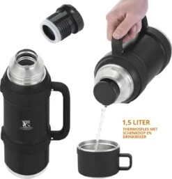 MacGyver RVS Thermoskan 1.5 Ltr – RVS Thermosbeker 0,55 Ltr - Langdurig Warm/koud - Zwart -Woonwinkel 1154x1200 2