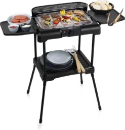 Princess 112250 Elektrische BBQ Met Zijplanken - BBQ - 40x25cm - Met En Zonder Statief Te Gebruiken - Met Zijplankjes - Ook Te Gebruiken Als Tafelgrill - 2200W