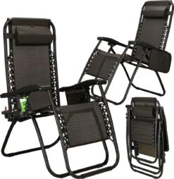 Springos Tuinstoel | Ligstoel | Opvouwbaar | Verstelbaar | Ergonomische Hoofdsteun | Bruin / Zwart -Woonwinkel 1166x1200