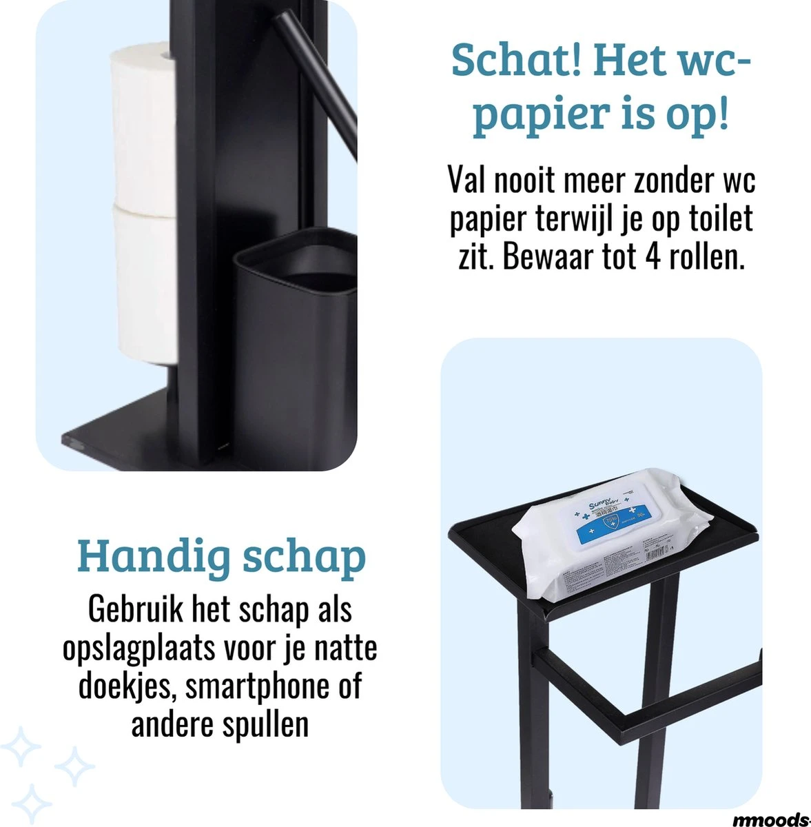 Mmoods Toiletbutler Zwart - WC Borstel Met Toiletrolhouder Vrijstaand - Toiletborstel Siliconen Industrieel Design Mmoods - Reserverolhouder Zonder Boren Staand Met Plankje RVS 5 Mmoods Toiletbutler Zwart - WC Borstel Met Toiletrolhouder Vrijstaand - Toiletborstel Siliconen Industrieel Design Mmoods - Reserverolhouder Zonder Boren Staand Met Plankje RVS - Afbeelding 3