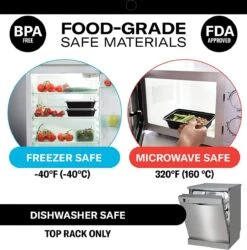 Buxibo - 50 Meal Prep Bakjes - Salade/Lunch Box - Diepvriesbakjes - Vershoudbakjes - Plastic Bakjes Met Deksel - Vershouddoos - Magnetron Vaatwasser Bestendig - 24 Oz/0.7 Liter Inhoud - Herbruikbaar - Kunststof - BPA Vrij - Zwart -Woonwinkel 1184x1200