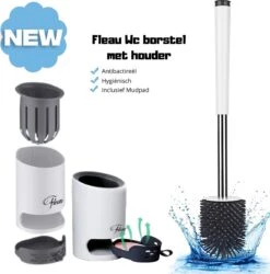 Fleau Luxe WC Borstel Met Houder - Siliconen Toiletborstel - Hygiënisch & Antibacterieel - Vrijstaand Of Hangend - Wit