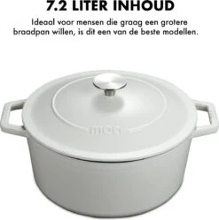 MOA Gietijzeren Braadpan - Inhoud 7,2 Liter - 30CM - Rond - Alle Warmtebronnen - Ook Voor Inductie - Gewicht 7,3 Kg - Wit - C30W -Woonwinkel 1192x1200 10