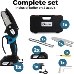 NovarGarden® Mini Kettingzaag NG1 - Met 2x Accu - Takkenzaag - Snoeizaag - Electrisch - Handzaag - Boomzaag - 21V -Woonwinkel 1193x1200