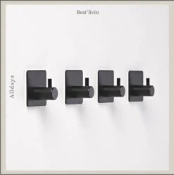 Merkloos Handdoekhaak 4 + 1 GRATIS Set Zonder Boren - RVS - Zwart - Vierkant Zelfklevend - Badjas - Theedoek Hanger Keuken Badkamer Handdoek Haakjes -Woonwinkel 1194x1200 11
