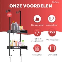 SIAFOSS Doucherek XL Zonder Boren Doucherek Hangend - 100% Stevig - 100% RVS - Hangend Badkamerrekje - Doucherek Aan Douchewand - Badkamer Accessoires - RVS Zwart - 2 Laags - Douchemand -Woonwinkel 1197x1200 26