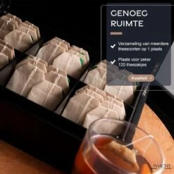 Invicto Products Theedoos 6 Vaks - Ruimte Voor 120 Theezakjes - Bamboe - Anti Slip En Anti Kras - Zwart -Woonwinkel 1198x1200 30