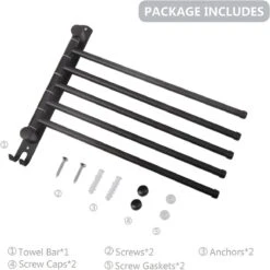 BOTC Handdoekrek - 5-armig Handdoekhouder - Handdoekstang - 180 Graden Verstelbaar - Badkamer - Zwart -Woonwinkel 1198x1200 50