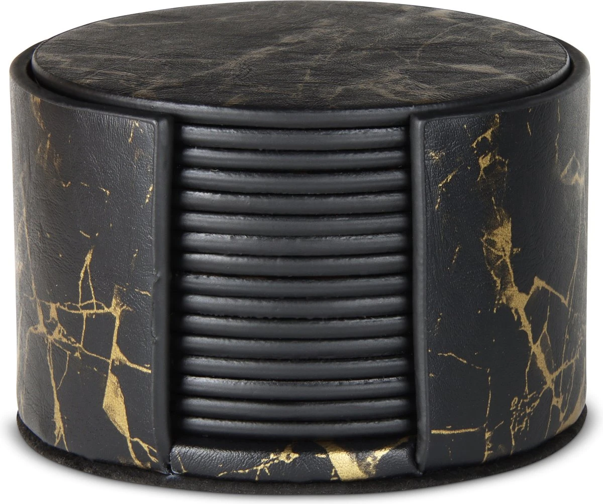 Castagnola Kunstlederen Onderzetters Met Houder – Onderzetters Voor Glazen – Onderzetters Design – Onderzettersset – Drink Onderzetters – Kunstleer – Leren Onderzetters – Set Van 16 – Zwart/Goud 4 Castagnola Kunstlederen Onderzetters Met Houder – Onderzetters Voor Glazen – Onderzetters Design – Onderzettersset – Drink Onderzetters – Kunstleer – Leren Onderzetters – Set Van 16 – Zwart/Goud - Afbeelding 2