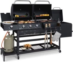 Klarstein Kingsville Double Barbecue - Houtskool- En Gasbarbecue - Smoker BBQ - Inclusief Deksels En Thermometer - Met 2 Roosters - Zwart -Woonwinkel 1200x1020 1
