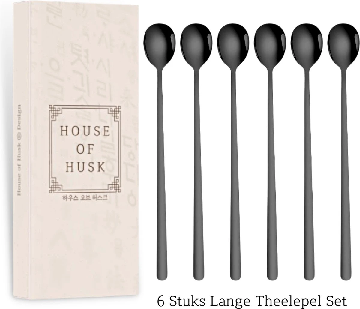 House Of Husk Latte Macchiato Lepels Set - Lange Theelepels - Koffielepels - Longdrinklepels - Sorbetlepels - Barlepel - RVS - 6 Stuks - 20CM - Zwart 9 House Of Husk Latte Macchiato Lepels Set - Lange Theelepels - Koffielepels - Longdrinklepels - Sorbetlepels - Barlepel - RVS - 6 Stuks - 20CM - Zwart - Afbeelding 7