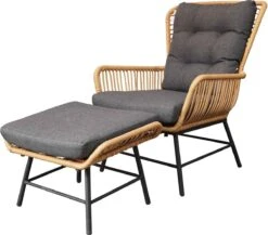 BUITEN Living Dex Wicker Loungestoel Tuin Incl. Wicker Voetenbank | Wicker + Aluminium | Bamboe Antraciet -Woonwinkel 1200x1056