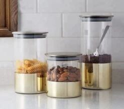 Luxaliving - Glazen Voorraadpot Set 3 Stuks - Opbergpot - Luchtdicht - Transparant - Gold -Woonwinkel 1200x1061