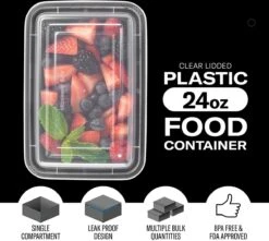 Buxibo - 50 Meal Prep Bakjes - Salade/Lunch Box - Diepvriesbakjes - Vershoudbakjes - Plastic Bakjes Met Deksel - Vershouddoos - Magnetron Vaatwasser Bestendig - 24 Oz/0.7 Liter Inhoud - Herbruikbaar - Kunststof - BPA Vrij - Zwart -Woonwinkel 1200x1073