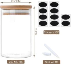 Quality Needz - Voorraadpotten - Glazen Potjes Met Deksel - 250 ML - 10 Delige Set - BPA-vrij - Gratis Pen & Herschrijfbare Stickers - Snoeppot -Woonwinkel 1200x1078