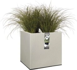 Elho Vivo Structure Finish Vierkant 40 - Plantenbak Voor Binnen & Buiten - Ø 39 X H 41 - Grijs/Warm Grijs -Woonwinkel 1200x1095