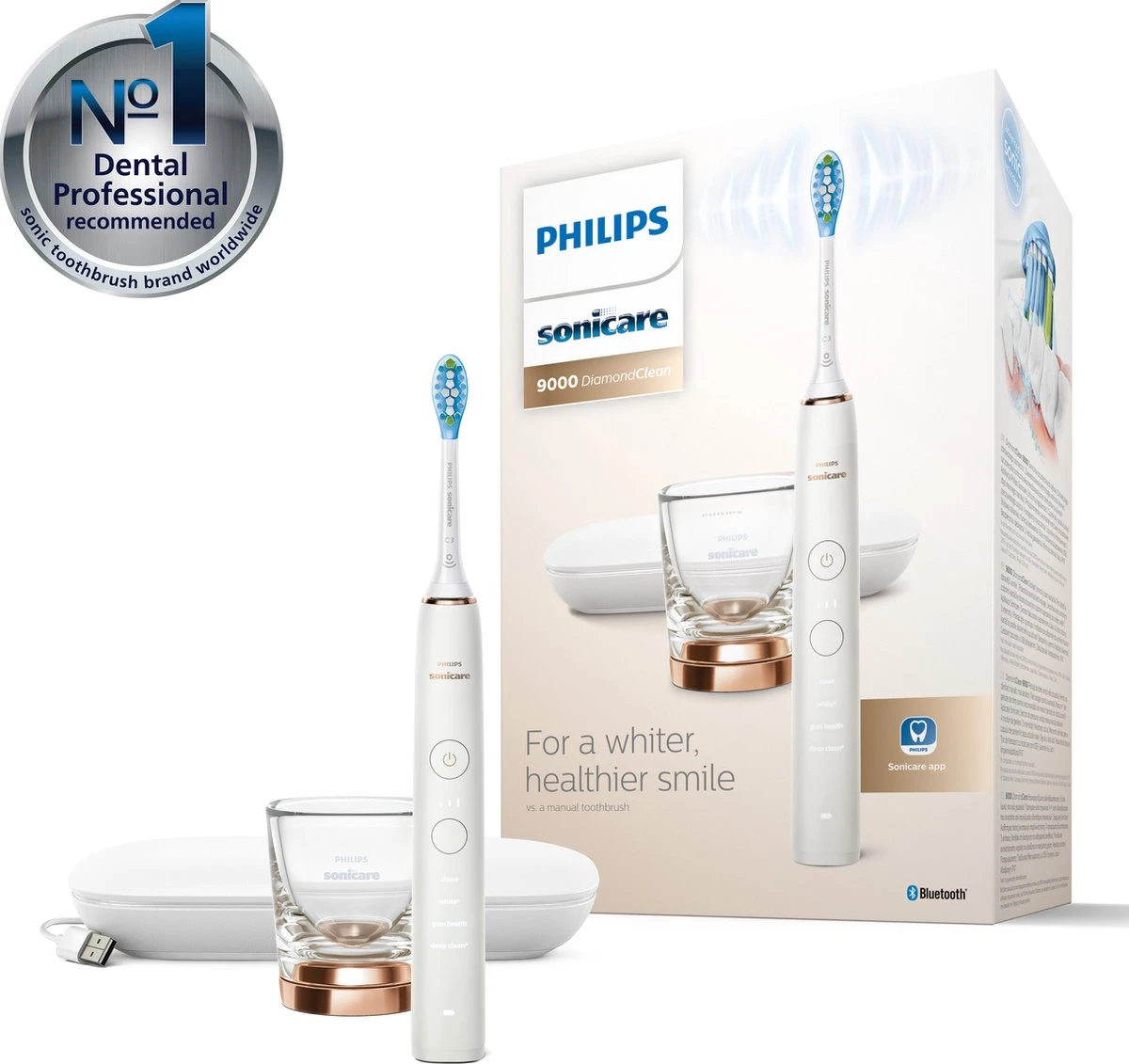 Philips Sonicare DiamondClean 9000 HX9911/94 - Luxe Elektrische Tandenborstel - Wit En Rosé Goud 12 Philips Sonicare DiamondClean 9000 HX9911/94 - Luxe Elektrische Tandenborstel - Wit En Rosé Goud - Afbeelding 10