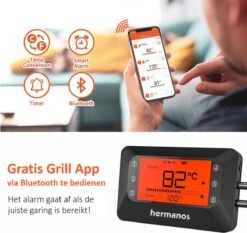 Hermanos® Digitale BBQ Thermometer Draadloos - Keukenthermometer - Bluetooth Met App - 4 Sondes - Magneet - Incl. Batterijen -Woonwinkel 1200x1132 2