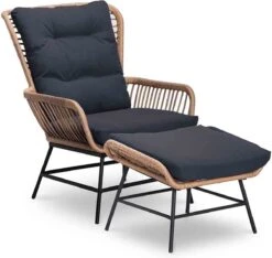 BUITEN Living Dex Wicker Loungestoel Tuin Incl. Wicker Voetenbank | Wicker + Aluminium | Bamboe Antraciet -Woonwinkel 1200x1139 4