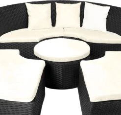 Casaria Polyrattan Zonne-Eiland Ø185cm – Incl. Kussens - Zwart Crème -Woonwinkel 1200x1144