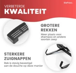 SIAFOSS Doucherek XL Zonder Boren Doucherek Hangend - 100% Stevig - 100% RVS - Hangend Badkamerrekje - Doucherek Aan Douchewand - Badkamer Accessoires - RVS Zwart - 2 Laags - Douchemand -Woonwinkel 1200x1152 14