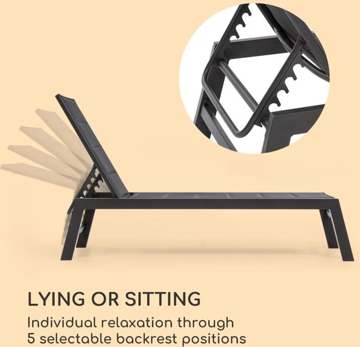 Blumfeldt Renazzo Lounge Ligstoel - Ligbed Voor De Tuin - Aluminium Tuinstoel - 6 Standen - Waterafstotend - Bekleding Van 70 % Pvc En 30 % Polyetheen - Zwart 9 Blumfeldt Renazzo Lounge Ligstoel - Ligbed Voor De Tuin - Aluminium Tuinstoel - 6 Standen - Waterafstotend - Bekleding Van 70 % Pvc En 30 % Polyetheen - Zwart - Afbeelding 7