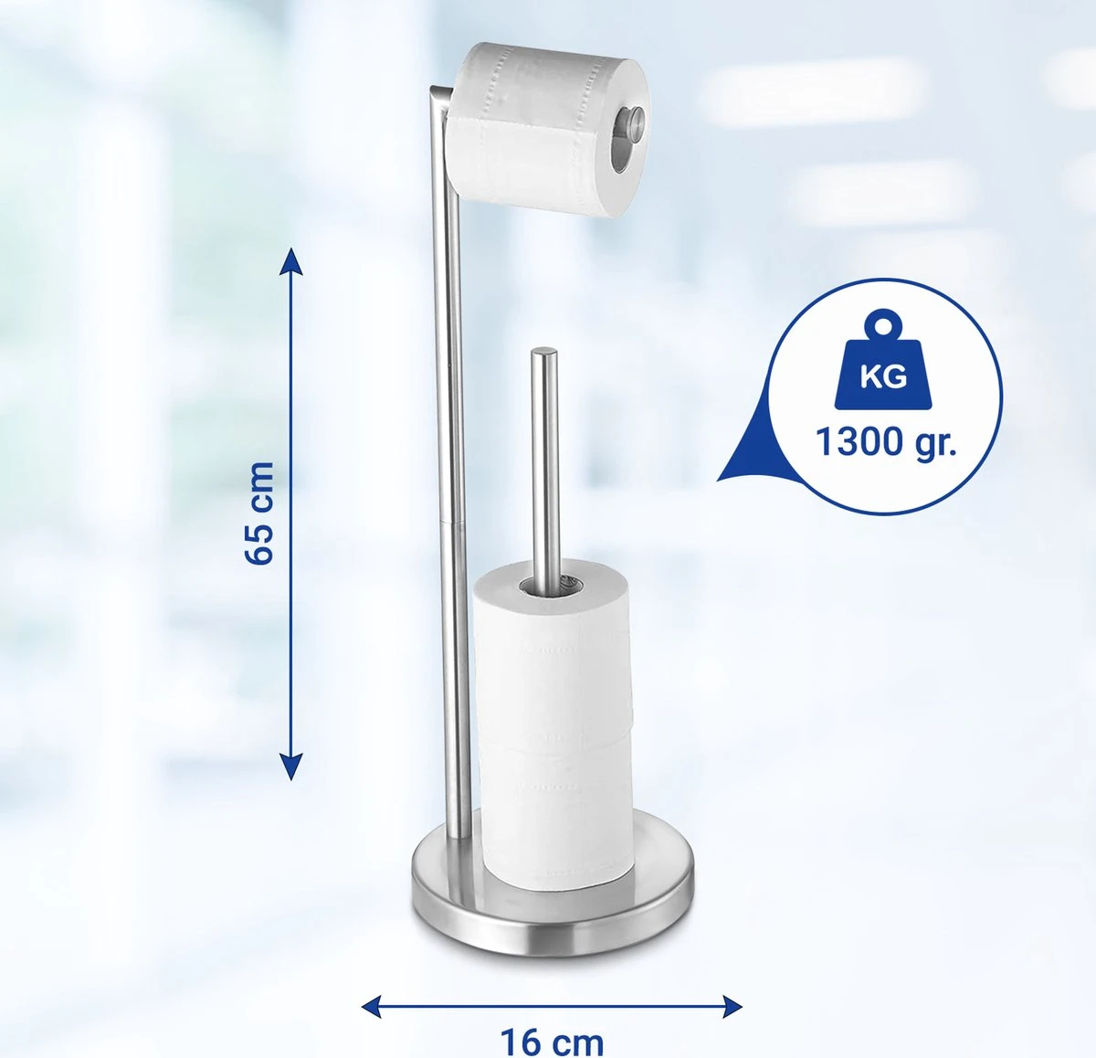 VDN Stainless Wc Rolhouder Staand - Toiletrolhouder En Reserverolhouder - RVS - Geschikt Voor 3+1 WC Papier Rollen - 2 In 1 5 VDN Stainless Wc Rolhouder Staand - Toiletrolhouder En Reserverolhouder - RVS - Geschikt Voor 3+1 WC Papier Rollen - 2 In 1 - Afbeelding 3