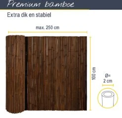 Sol Royal B23 – Premium Bamboe Tuinscherm 100x250cm Donkerbruin – Geharde Bamboestokken Ø 2-3cm – Weerbestendige Balkonscherm -Woonwinkel 1200x1161