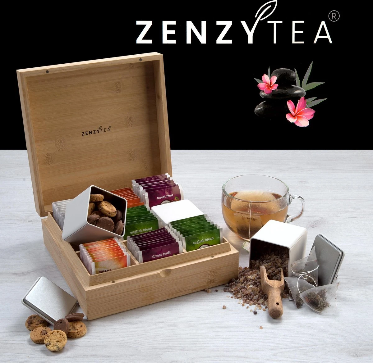 Theedoos Van ZENZYTEA® - Bamboe - Theedoos 9 Vaks - Inclusief 3 Theeblikken Voor Losse Thee - Geschikt Voor Grote & Kleine Theezakjes - Vierkant - Grote Vakken - Luxe Verpakking - Cadeau 5 Theedoos Van ZENZYTEA® - Bamboe - Theedoos 9 Vaks - Inclusief 3 Theeblikken Voor Losse Thee - Geschikt Voor Grote & Kleine Theezakjes - Vierkant - Grote Vakken - Luxe Verpakking - Cadeau - Afbeelding 3