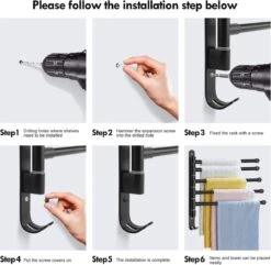 BOTC Handdoekrek - 5-armig Handdoekhouder - Handdoekstang - 180 Graden Verstelbaar - Badkamer - Zwart -Woonwinkel 1200x1173 13