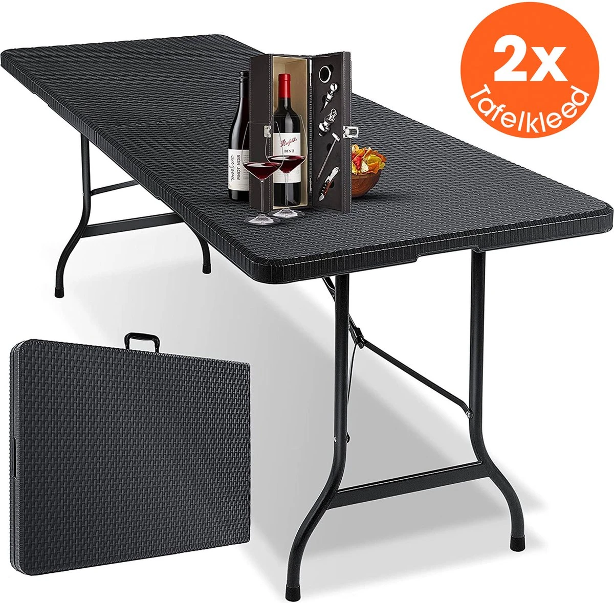 Lenx Klaptafel - Inklapbare Tafel - Opvouwbare Tuintafel - Vouwtafel - Inclusief Handvat En 2 Tafelkleden - 180x75x74cm - 6 Tot 8 Personen 3 Lenx Klaptafel - Inklapbare Tafel - Opvouwbare Tuintafel - Vouwtafel - Inclusief Handvat En 2 Tafelkleden - 180x75x74cm - 6 Tot 8 Personen