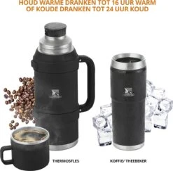 MacGyver RVS Thermoskan 1.5 Ltr – RVS Thermosbeker 0,55 Ltr - Langdurig Warm/koud - Zwart -Woonwinkel 1200x1180 1