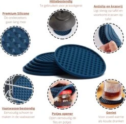 Castagnola Siliconen Onderzetters Met Houder – Onderzetters Voor Glazen – Onderzetters Design – Onderzettersset – Drink Onderzetters – Hoogwaardige Siliconen – Set Van 14 – Blauw -Woonwinkel 1200x1182 3