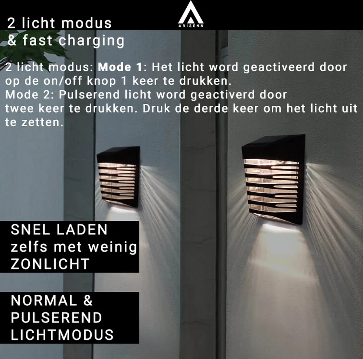 Arisenn® Crystal Solar Buitenlamp - IP65 Waterdicht - Prachtige Solar Technologie Monokristal Zonnepaneel Wandlamp - 3000K Warm Wit (sfeervol) - Tuinverlichting Op Zonne-energie | Schutting Wand Licht 6 Arisenn® Crystal Solar Buitenlamp - IP65 Waterdicht - Prachtige Solar Technologie Monokristal Zonnepaneel Wandlamp - 3000K Warm Wit (sfeervol) - Tuinverlichting Op Zonne-energie | Schutting Wand Licht - Afbeelding 4