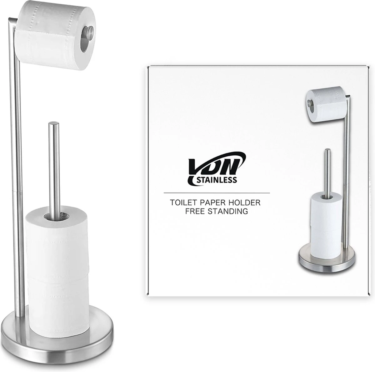 VDN Stainless Wc Rolhouder Staand - Toiletrolhouder En Reserverolhouder - RVS - Geschikt Voor 3+1 WC Papier Rollen - 2 In 1 8 VDN Stainless Wc Rolhouder Staand - Toiletrolhouder En Reserverolhouder - RVS - Geschikt Voor 3+1 WC Papier Rollen - 2 In 1 - Afbeelding 6