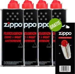 4 X Zippo Aansteker Benzine / Vloeistof + Gratis Vuursteentjes
