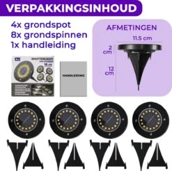 Shutterlight® 16 LED Solar Grondspot - Tuinverlichting - Zonlichtsensor - Zonne-energie - Matte Zwart - Warm Wit Licht - 4 Stuks - Buiten -Woonwinkel 1200x1194 2