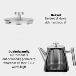 Castagnola Theepot Met Filter – Theekan – Theepot Dubbelwandig – Theepot Roestvrijstaal – Hoogwaardig RVS – 1 Liter – 5 Kopjes Thee – Zilver -Woonwinkel 1200x1195 9