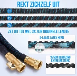 Strex Flexibele Tuinslang 15M Met Sproeikop - Uitrekbaar - Incl. Koppelingen, Ophanghaak & Opbergzak -Woonwinkel 1200x1197 2