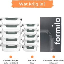 Formilo Meal Prep Bakjes - Lekvrije Vershoudbakjes - Diepvriesbakjes - Luchtdicht - BPA Vrij - Glas - 10 Stuks -Woonwinkel 1200x1197