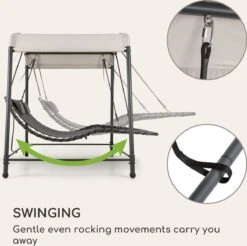 Blumfeldt Palermo Schommelbank - Hollywoodschommel 130 X 207 Cm - Ligbed Met Dak - Schommelstoel Voor 2 Personen - Tuinbank Inclusief Nekkussens - Stalen Frame En Polyester Dak - Grijs -Woonwinkel 1200x1197 5