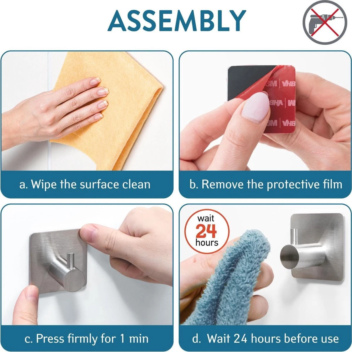 Tatkraft George Heavy Duty Zelfklevende Wandhaakjes - RVS Handdoekhouder Haak - Muur Ophang Zelfklevend Muurhaak Ophanghaakjes - Handdoekklem Keuken Ophanghaak Zonder Boren - Wand Theedoek / Handdoek Houder - Universeel Gebruik - Set Van 4 Stuks 4 Tatkraft George Heavy Duty Zelfklevende Wandhaakjes - RVS Handdoekhouder Haak - Muur Ophang Zelfklevend Muurhaak Ophanghaakjes - Handdoekklem Keuken Ophanghaak Zonder Boren - Wand Theedoek / Handdoek Houder - Universeel Gebruik - Set Van 4 Stuks - Afbeelding 2